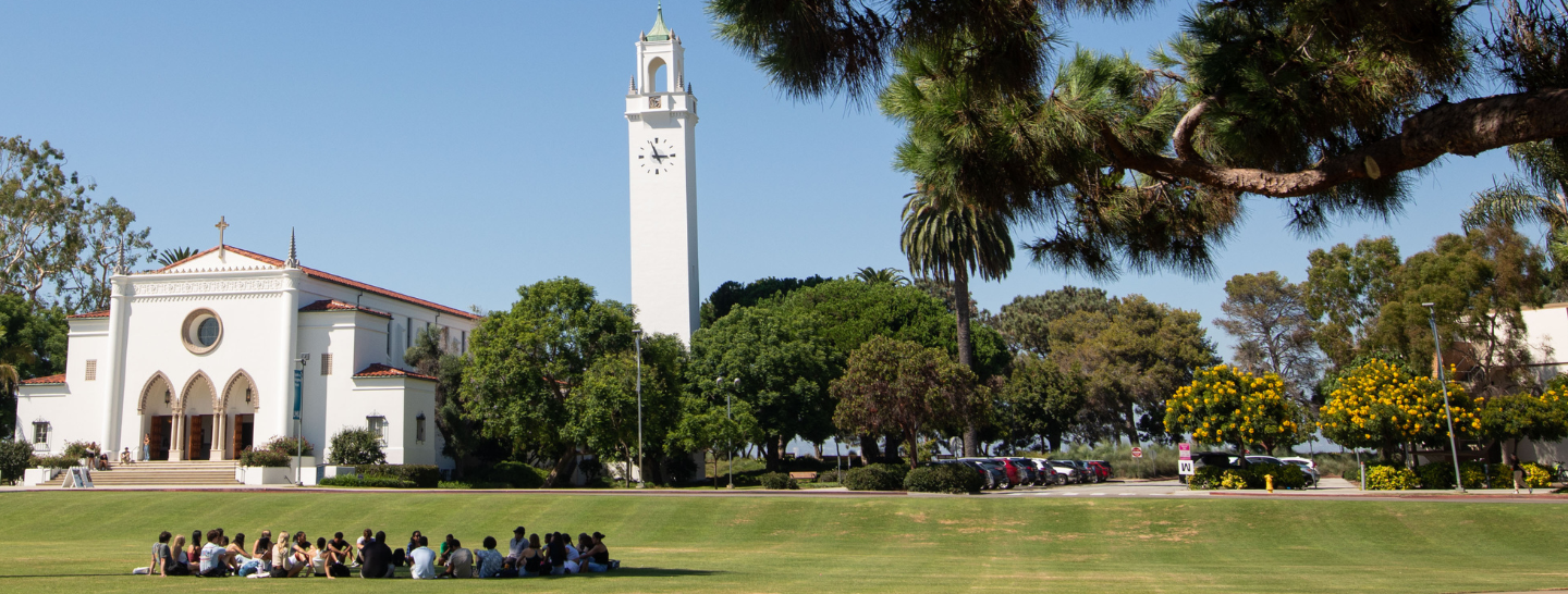 LMU students take a course outside on Sunken Garden